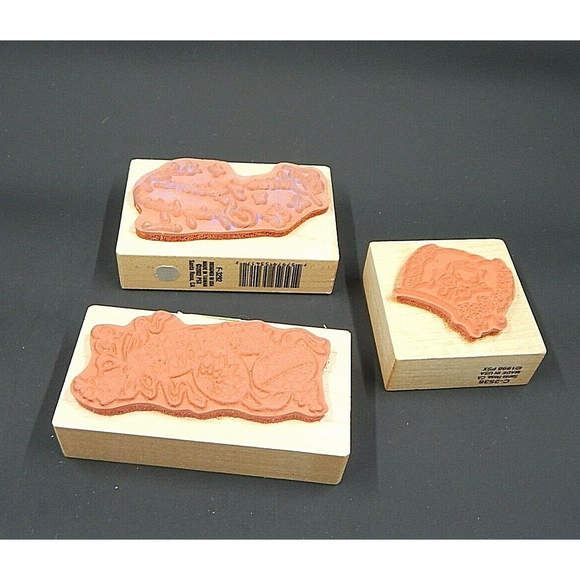 PSX Wood Mounted Rubber Stamps Lot of 3 Easter Egg Baby Spring Vintage - Picture 2 of 4